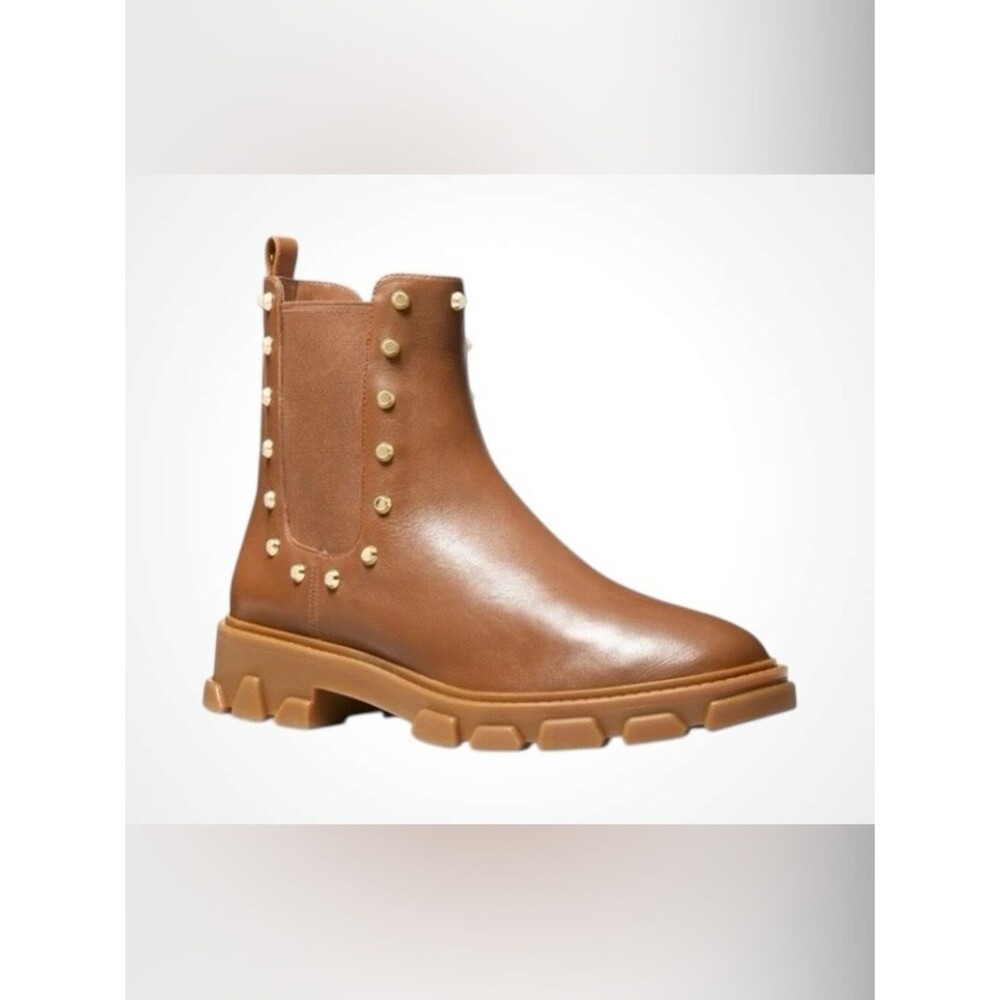 Michael Kors | MK Brown Leather Studded Ridley Chelsea Boot Lug Sole NWOB 6.5